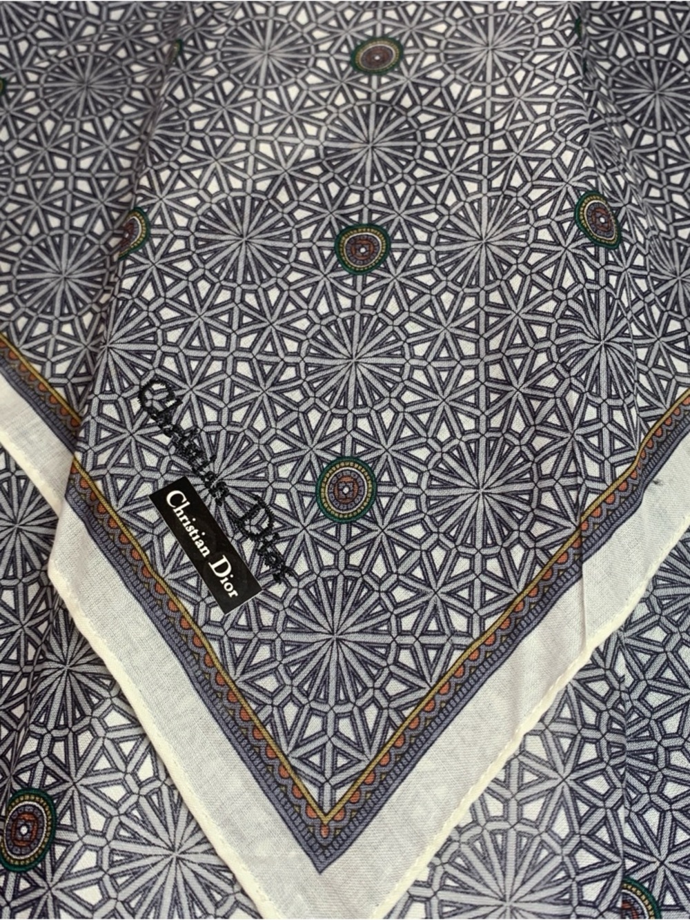 Christian Dior Geometric Print Handkerchief in Gray, Green & White - Picture 4 of 13